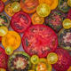 Sliced raw heirloom tomatoes
